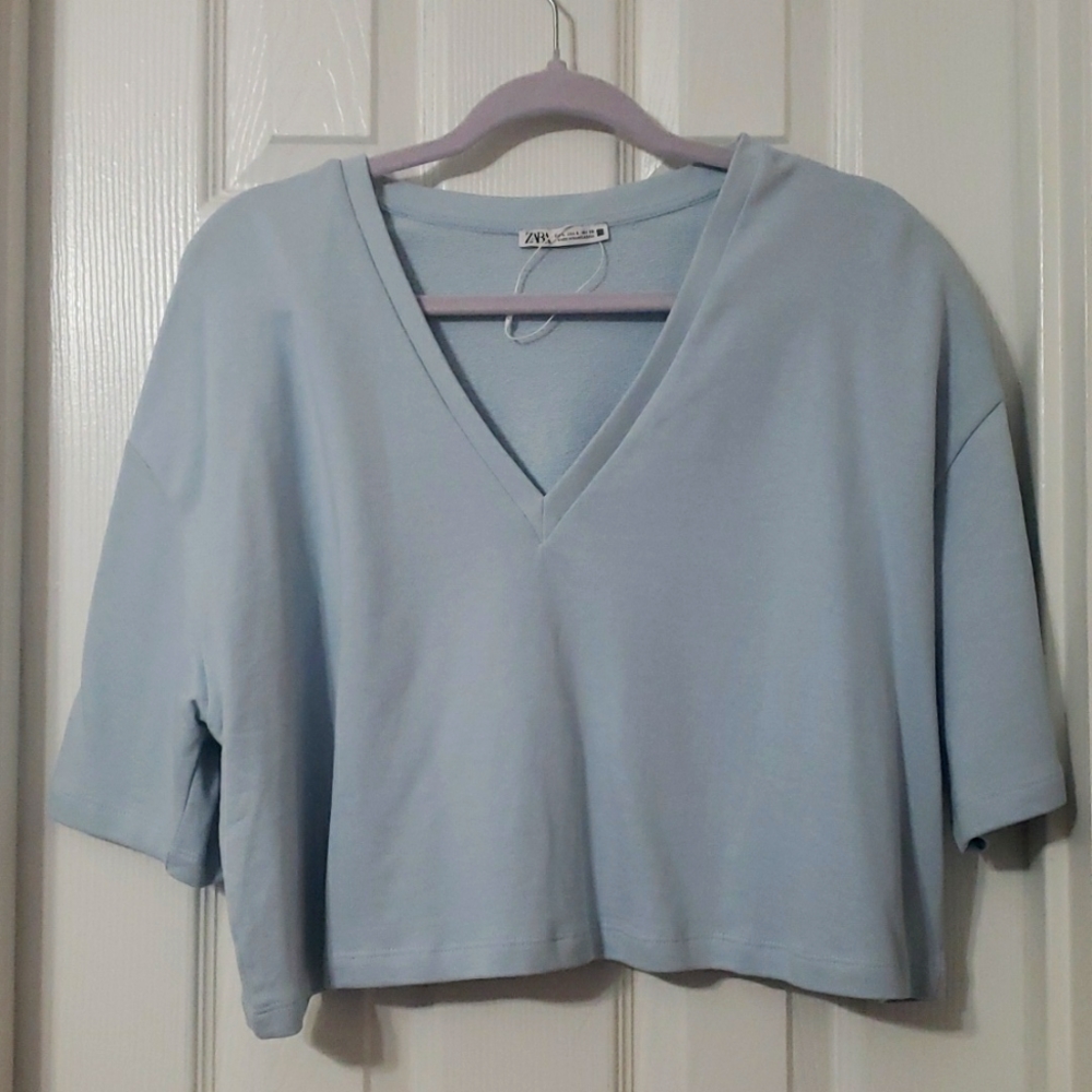 Baby blue loose fit Zara Crop Top